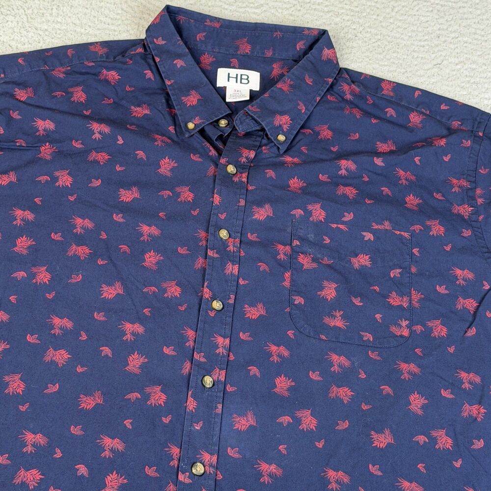 HARBOR BAY Shirt Mens 3XL Blue Leaf Short Sleeve Hawaiian Button Front Big Tall